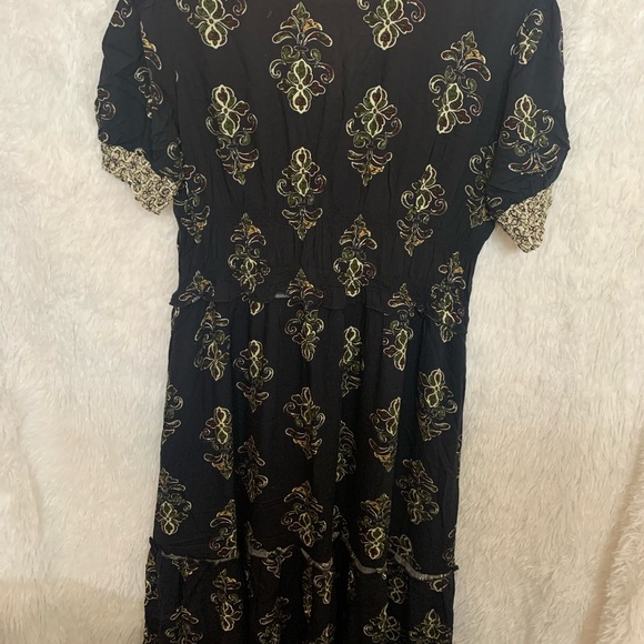 Lapis Boho Peasant Dress Maxi Elastic Waist Tiered Solid Black Size L Large Nwot - Picture 10 of 15